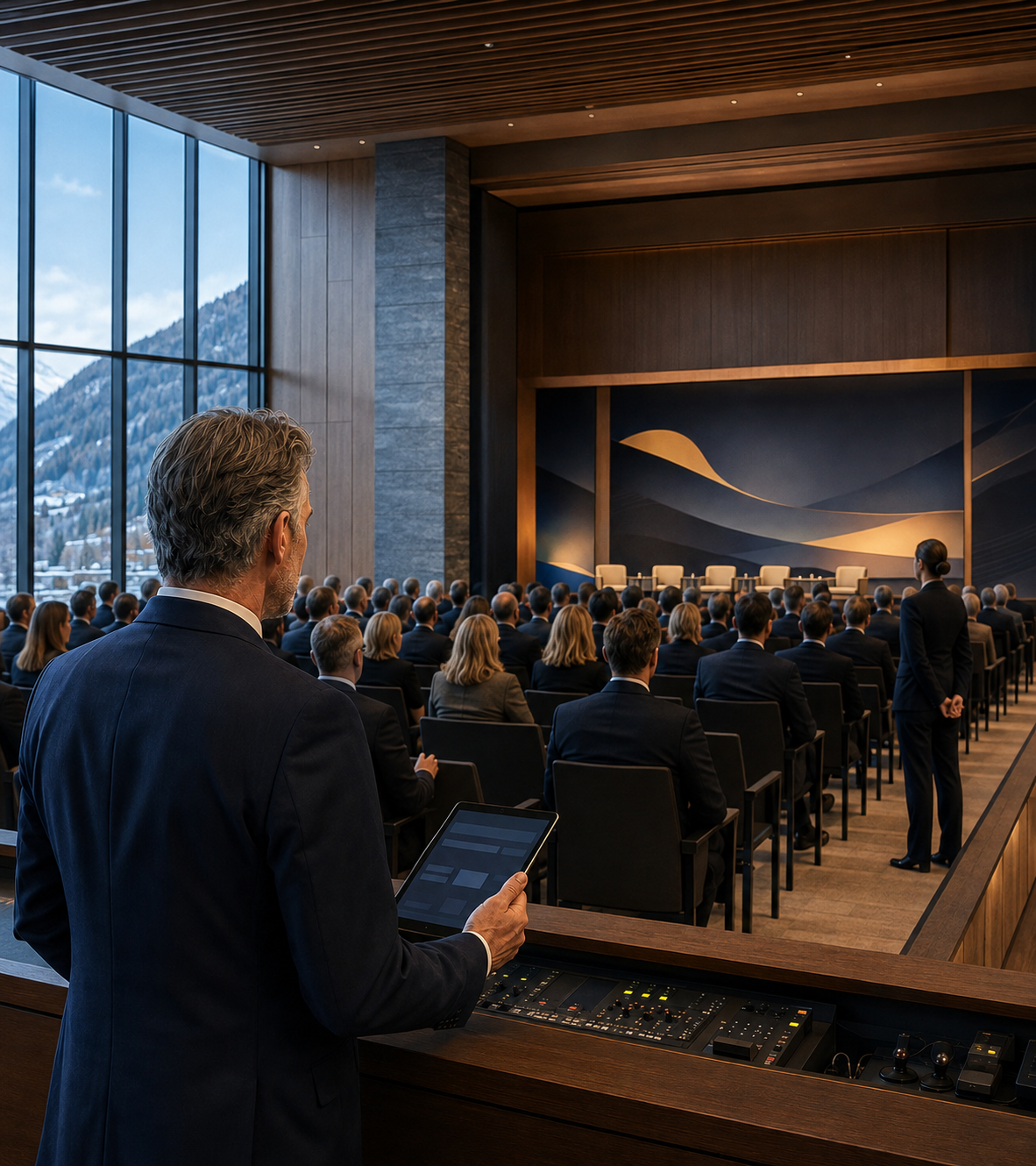 Event operations lead overseeing a corporate conference
